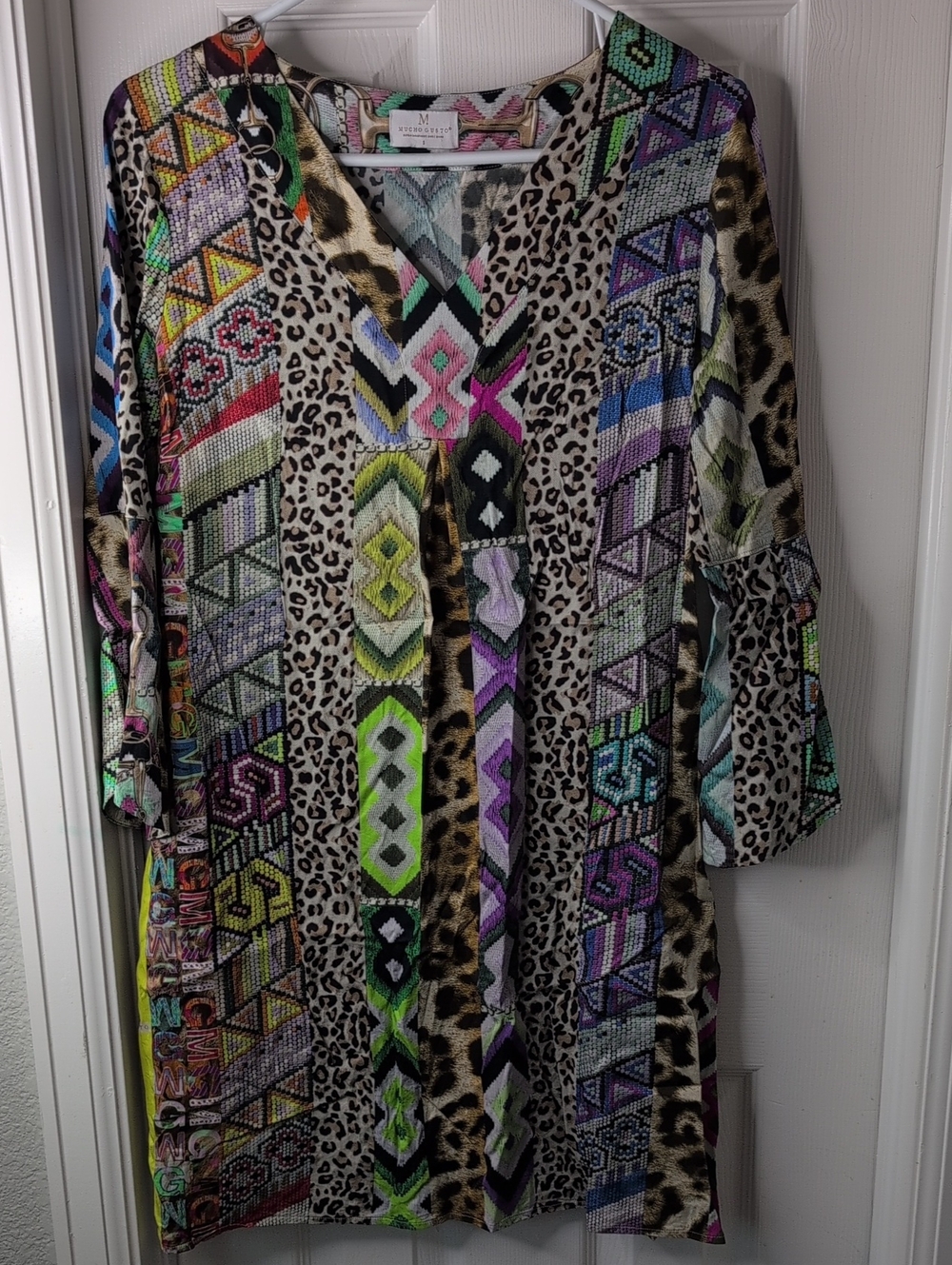 MUCHOGUSTO made In Europe Multicolor Printed V-Neck Women’s Dress Size S